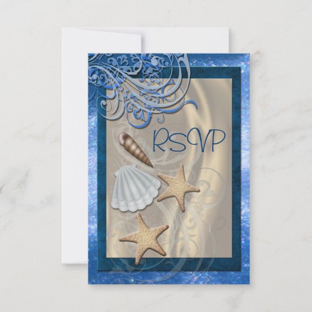 Shimmering Seashell Blue Beach Rsvp Invitation (Front)