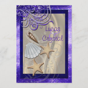 Shimmering Seashell Purple Beach Wedding Invitation