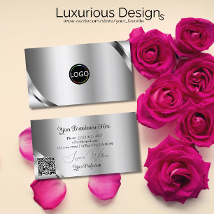Shimmering Silver Details with Logo and QR Code Business Card
