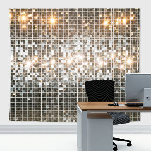 Shimmering Silver Disco Mirror Tile Party Backdrop Tapestry