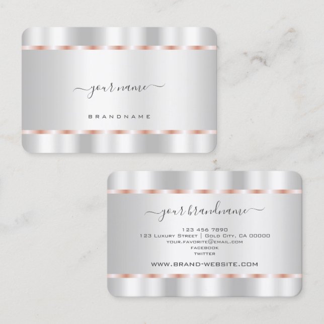 Shimmering Silver Glamourous Rose Gold Lines Modis Business Card (Front/Back)