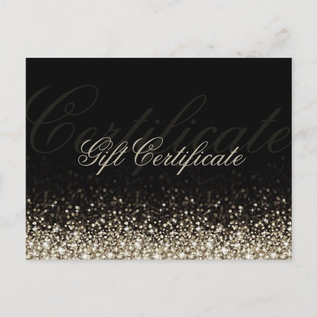 Shimmering Silver Glitter Black Gift Certificate Postcard (Front)