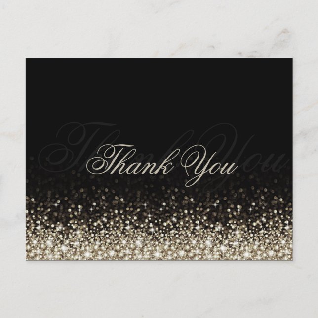 Shimmering Silver Glitter Black Thank You Postcard (Front)