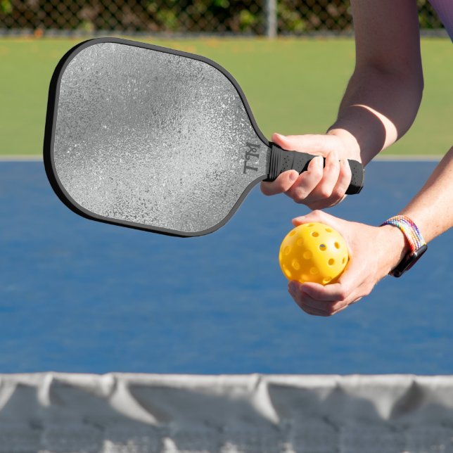 Shimmering silver-grey iridescent texture pickleball paddle (Insitu)