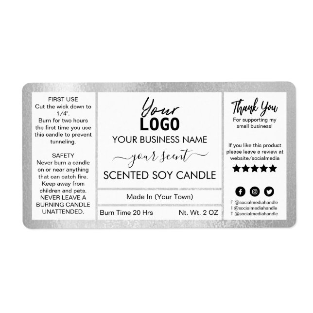 Shimmering Silver Ink Scented Soy Candle Label (Front)