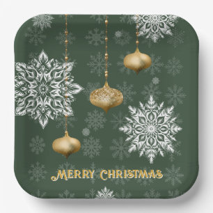 Shimmering Silver Merry Christmas  Paper Plate