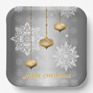 Shimmering Silver Merry Christmas  Paper Plate