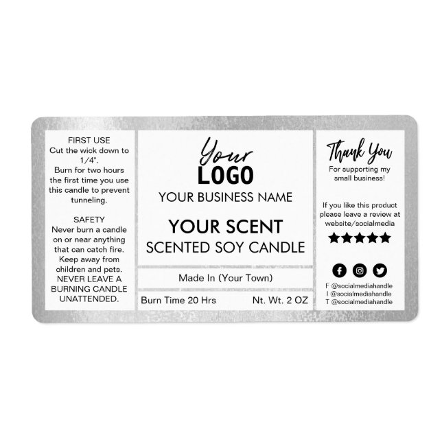Shimmering Silver Scented Soy Candle Label (Front)