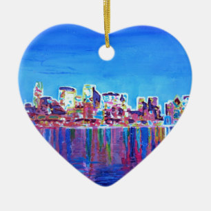 Shimmering Skyline Of Chicago Skyline At Night Ceramic Tree Decoration