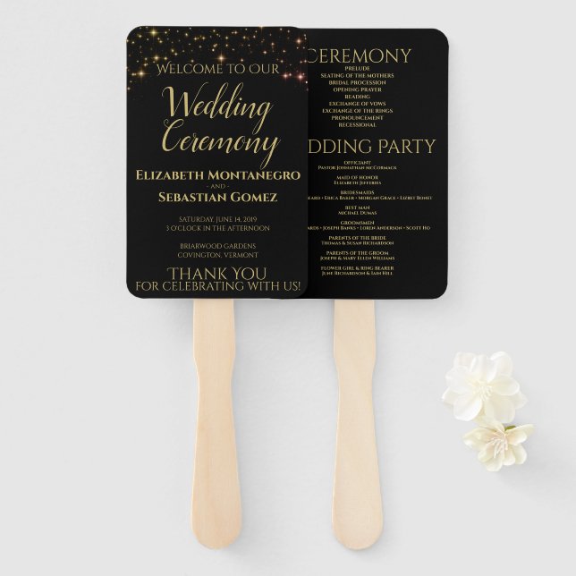 Shimmering Sparkles Wedding Fans with Program (Front and Back)
