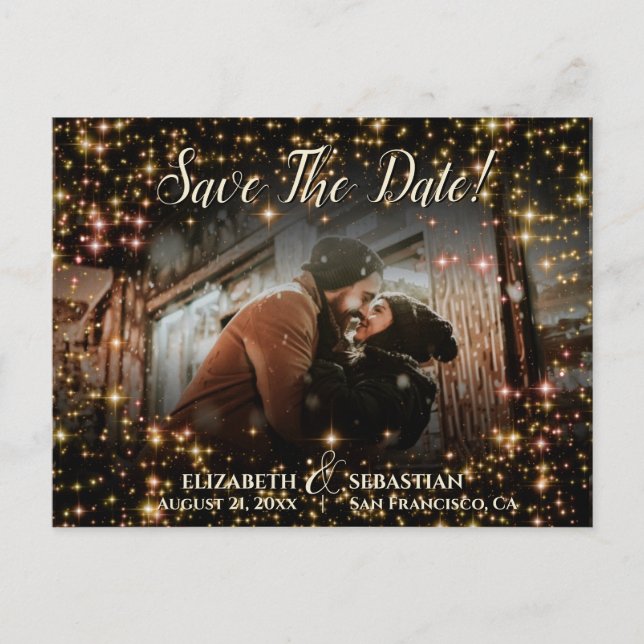 Shimmering Sparkles Wedding Save the Date Postcard (Front)