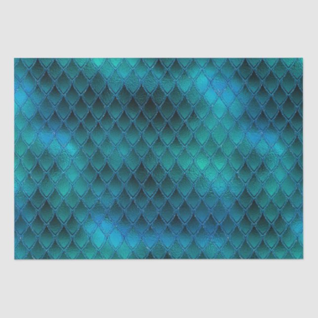 Shimmering Teal & Glitter Dragon Scales Tissue Paper (Front)