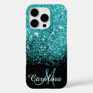 Shimmering Teal Glitter, Personalised iPhone 16 Pro Case