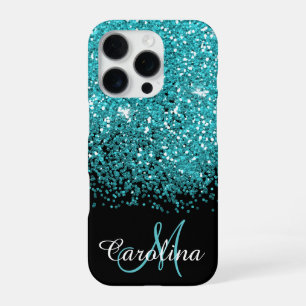 Shimmering Teal Glitter, Personalised iPhone 16 Pro Case