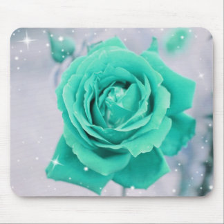 Shimmering Teal Rose Flower Mouse Pad