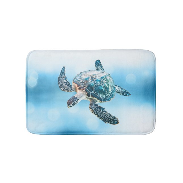 Shimmering Turquoise Sea Turtle | Coastal Bath Mat (Front)