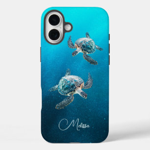 Shimmering Turquoise Sea Turtle   Coastal iPhone 16 Plus Case