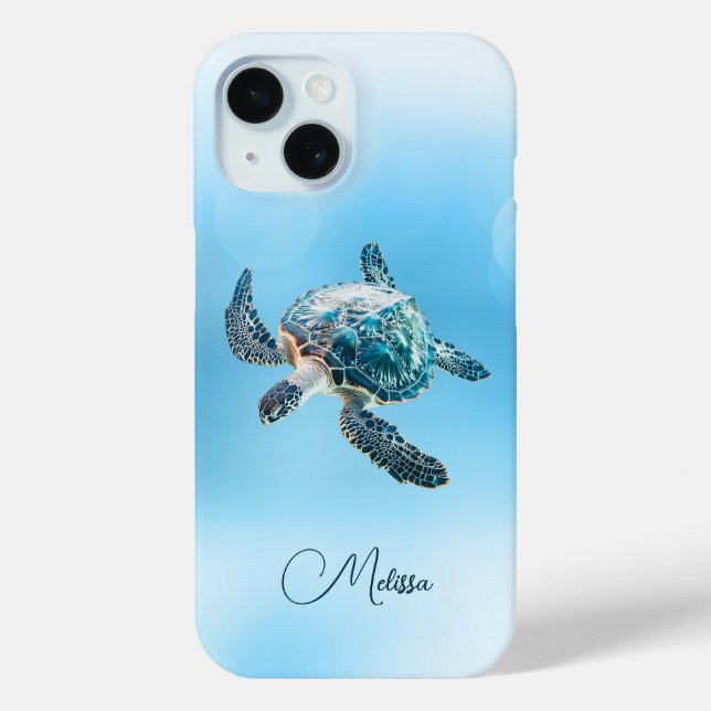 Shimmering Turquoise Sea Turtle | Coastal Case-Mate iPhone Case (Back)