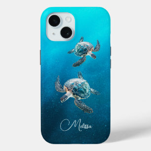 Shimmering Turquoise Sea Turtle   Coastal iPhone 15 Case