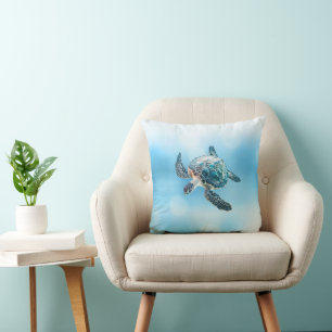 Shimmering Turquoise Sea Turtle   Coastal Cushion