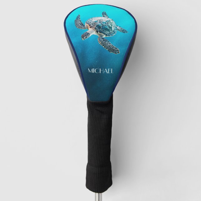 Shimmering Turquoise Sea Turtle | Coastal Golf Head Cover (Front)