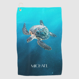 Shimmering Turquoise Sea Turtle Coastal Golf Towel