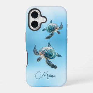 Shimmering Turquoise Sea Turtle Coastal iPhone 16 Case