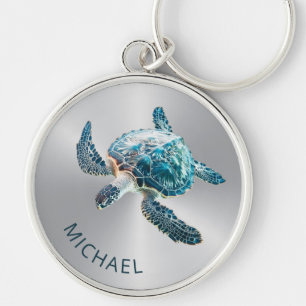 Shimmering Turquoise Sea Turtle   Coastal Key Ring