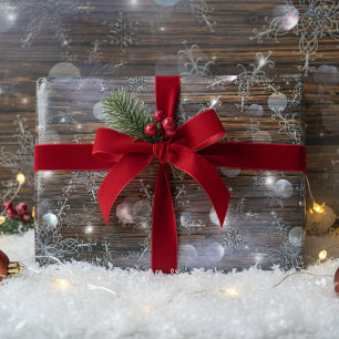 Shimmering Winter Silver Snowflakes On Barn Wood Wrapping Paper Sheet