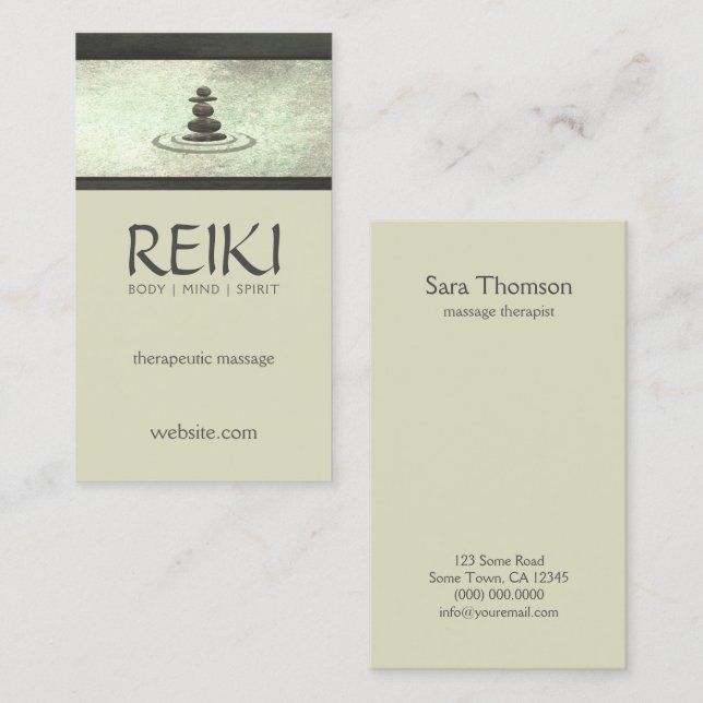 Shimmering Zen Stones Reiki Massage Therapist Business Card (Front/Back)