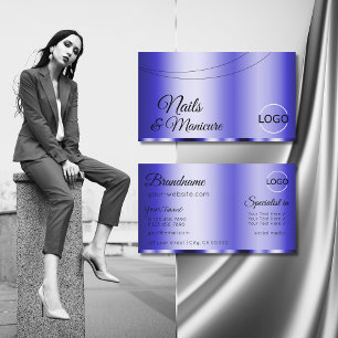 Shimmery Blue Glamourous with Logo Modern Business Card