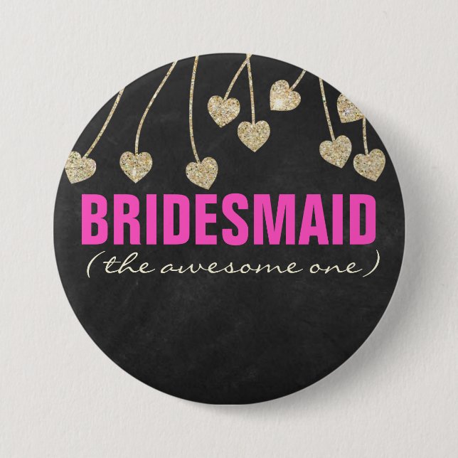 Shimmery Chic Bridesmaid Button Pin (Front)