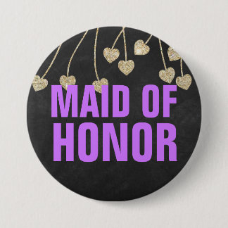 Shimmery Chic Maid of Honour Button Pin (purple)