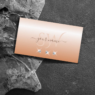 Shimmery Coral Ombre Sparkling Diamonds Initials Business Card