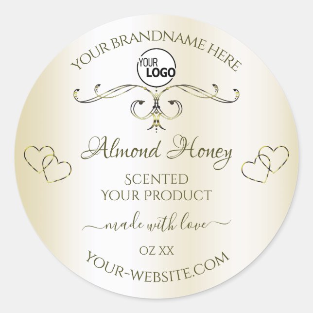 Shimmery Cream Ornate Product Labels Logo Hearts (Front)