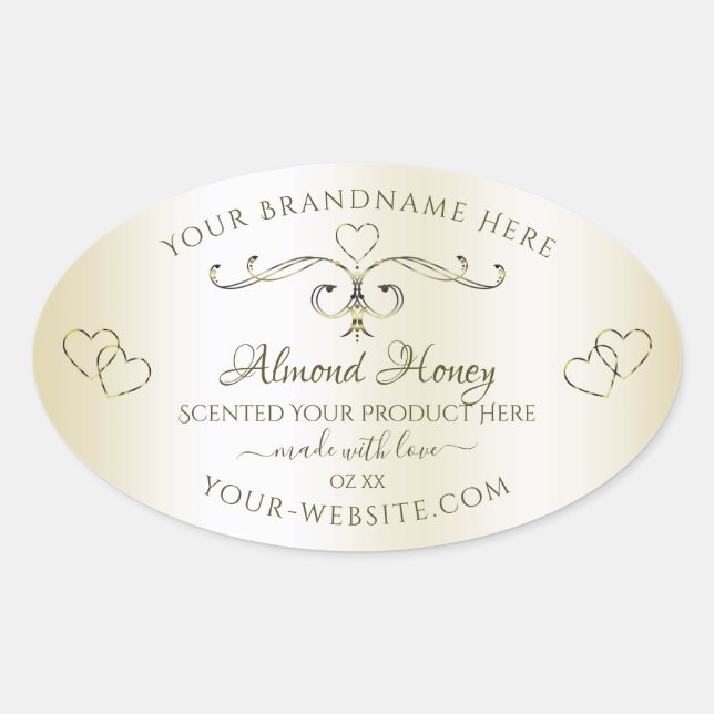 Shimmery Cream Product Labels Ornate Decor Hearts (Front)