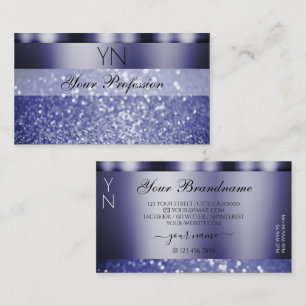 Shimmery Dark Blue Sparkling Glitter with Monogram Business Card