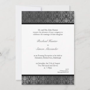 Shimmery Effect Damask Wedding Invitation - Grey