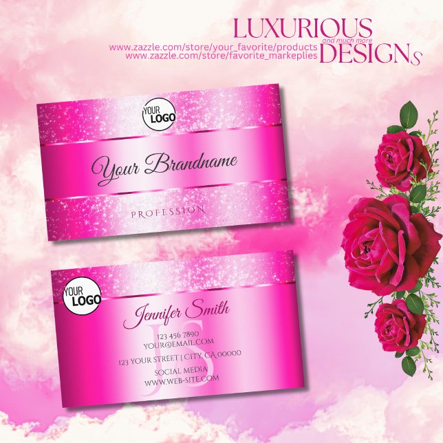 Shimmery Girly Pink Sparkly Glitter Logo Initials Business Card (Creator Uploaded)