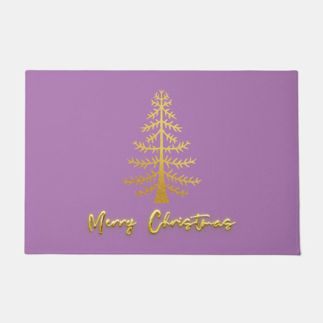 Shimmery glam gold cute girly trees modern purple doormat (Front)