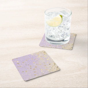 Shimmery Glittery Gold Stars on Lavender  Square Paper Coaster
