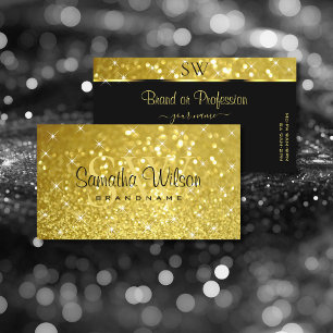 Shimmery Gold Glitter Sparkling Stars and Initials Business Card