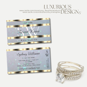 Shimmery Gold Light Blue Pearl Glitter Monogram Business Card