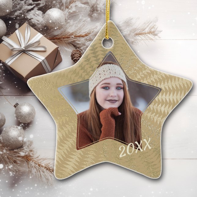 Shimmery Gold Pattern Frame Graduate Photo Ceramic Ornament (Creator Uploaded)