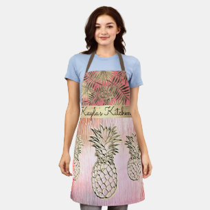 Shimmery Gold Pineapple Tropical Fern Apron