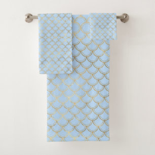 SHIMMERY Gold Scallop Soft Blue Bath Towel Set