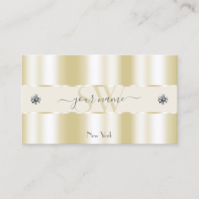 Shimmery Gold Sparkle Diamonds Monogram Luxurious Business Card (Front)