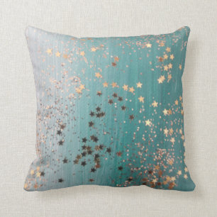 Shimmery Gold Stars on Teal  Cushion
