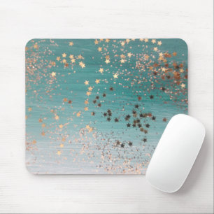 Shimmery Gold Stars on Teal Mouse Pad