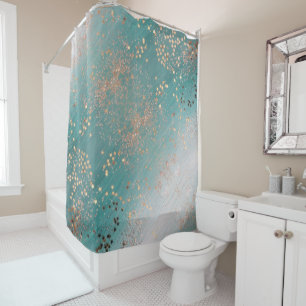 Shimmery Gold Stars on Teal  Shower Curtain